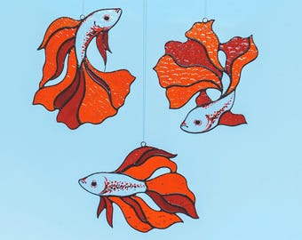 Acchiappasole in vetro colorato a forma di pesce Betta: decorazione ornamentale per finestra a forma di pesce combattente siamese, regalo per la festa della mamma