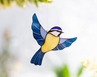 Stained Glass Chickadee Handcrafted - Window Ornament & Christmas Tree Decoration