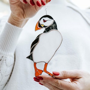 Stained Glass Atlantic Puffin Suncatcher: Bird Window Hanging, Home Decor, Gift for Mom
