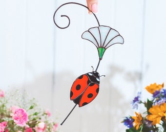 Suncatcher Lady Bug Stained Glass Window decor Wall hanging Birthday Gift Insect stained glass