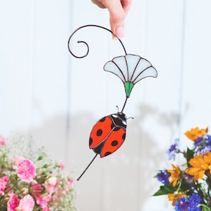 Suncatcher Lady Bug Stained Glass Window decor Wall hanging Birthday Gift Insect stained glass