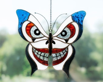 Décoration d'Halloween Masque en vitrail Tenture de fenêtre Vitrail papillon clown Idées cadeaux pour Halloween