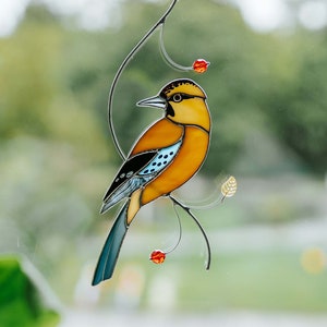 Suncatcher Mockingjay bird on branch Stained glass window hanging Bird lover gift for Mom image 5