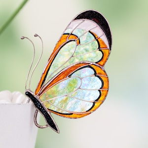 Stained Glass Angel Butterfly Suncatcher: Unique Handmade Home & Planter Decor Gift for Mom