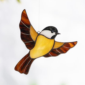 Stained Glass Chickadee Ornament: Handmade Bird Suncatcher, Christmas Decor