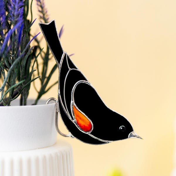 Window Suncatcher Thrush Bird Stained Glass Ornament Home & Garden Planter Decor gift for Mom