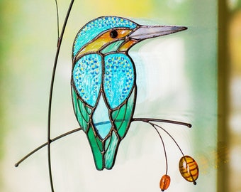 Kingfisher Stained glass decor stained glass suncatcher stained glass window hanging customized gift suncatcher bird