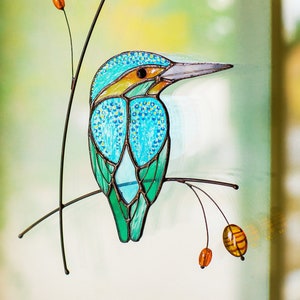 Kingfisher Stained glass decor stained glass suncatcher stained glass window hanging customized gift suncatcher bird