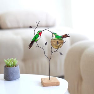 Stained Glass Hummingbird Couple Suncatcher Father’s Day Gift Living Room Decor Bird Lover Gift Handmade Gift for Her