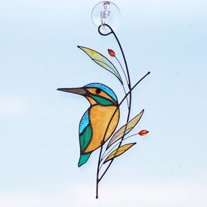 Kingfisher Stained glass suncatcher Stained glass window hanging custom stained glass gifts Christmas gift idea for mom image 6