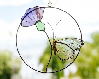 Stained glass window hangings Butterfly art Home decor Gift for mom