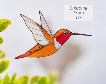 大判ステンドグラス Hummingbird ハミングバードと蘭グラスマスターズ社 大判ステンドグラス Hummingbird ハミングバードと蘭グラス
