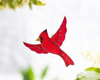 Stained glass suncatcher red cardinal window hangings ornament Christmas gifts