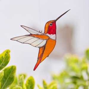 Colibrí vidrieras suncatcher Bird decoración ventana colgantes sun catcher Regalo para mamá Decoraciones de ventanas Naranja