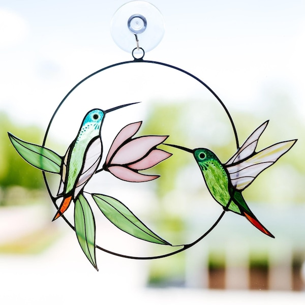 Glasmalerei Kolibri Suncatcher: Rosa Blume Fenster Garten Dekor Geschenk für Mama
