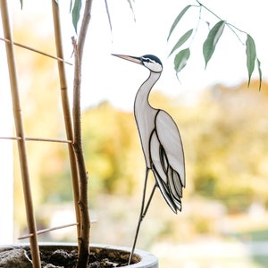Grey Heron stained glass suncatcher Windowsill decor bird art Gift for grandmother Pot decorations