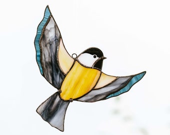 Meise Vogel Suncatcher Glasmalerei Haus Dekor Fenster hängen Vogel Liebhaber Geschenk