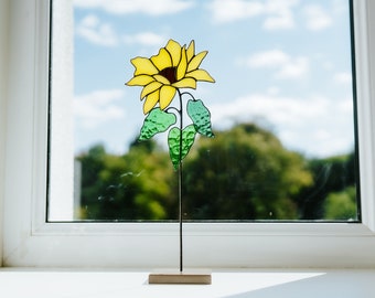 Stained glass Sunflower 3D flower Table decor for living room Sunflower gifts Gift for here