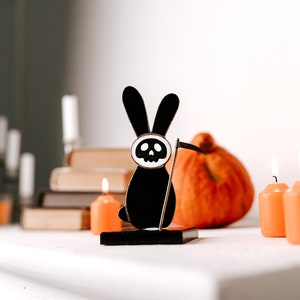 Spooky Halloween stained glass bunny with scythe Small Halloween gifts Creepy stained glass figurine