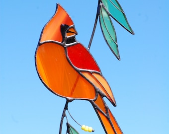 Red Cardinal stained glass window hanging custom suncatcher home decor gift for mom