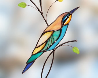 Golden bee-eater stained glass suncatcher stained glass bird suncatcher home decor stained glass suncatcher bird lover gift Mothers day
