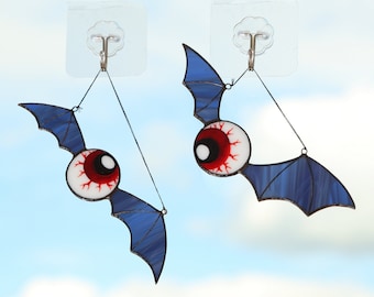 Halloween stained glass Horror decor Halloween decor window hanging eyes with Halloween bat wings