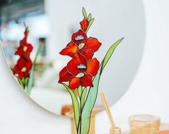 Stained glass red gladiolus Centerpieces for dining table Home decor farmhouse Gift for here