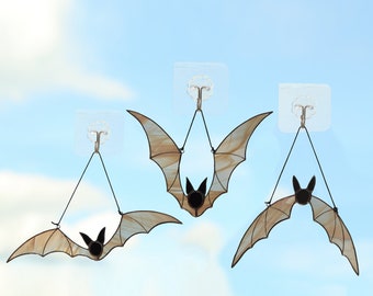 Stained Glass Bat Suncatcher Set of 3, Gothic Halloween Window Decor