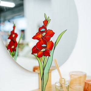 Stained glass red gladiolus Centerpieces for dining table Home decor farmhouse Gift for here