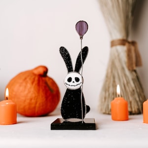 Spooky Halloween skeleton rabbit with purple balloon Halloween decorations Small Halloween gifts