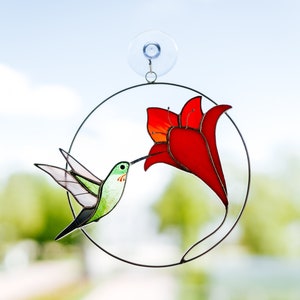Stained glass Hummingbird window hangings Home decor modern Gift for women Mothers Day Gift image 1