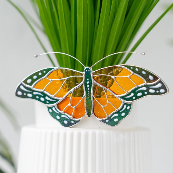 Gebrandschilderd glas Butterfly Monarch Suncatcher potdecoratie 50e verjaardagscadeau voor vrouwen