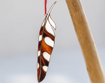 Woodpecker Feather stained glass suncatcher window hanging stained glass