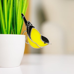 Stained glass Goldfinch bird Cute pot decor Small planter decoration Mother's day gift decor for small plants for shelf image 1