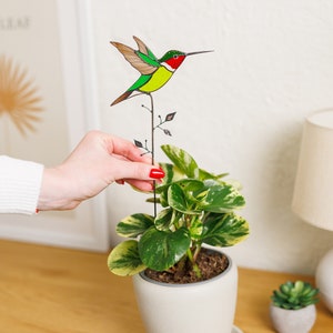 Stained glass Hummingbird 2 in 1 Pot stake and Table decor Gift for mom Ready to ship Gift for Christmas image 1