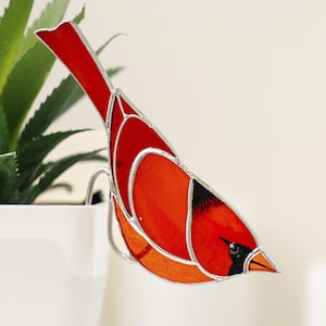 Stained glass Red cardinal planter decor Gift for mom Bird lover gift Father&#39;s Day gift Farmhouse decor flowerpot bird decoration