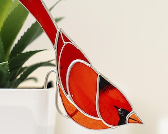 Glasmalerei Rot Kardinal Blumentopf Dekor Geschenk für Mutter Vogel Liebhaber Geschenk Vatertagsgeschenk Bauernhaus Dekor Blumentopf Vogeldekoration