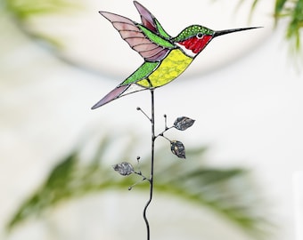 Real Stained Glass Hummingbird Handmade Bird Suncatcher Window Table Decor Mother’s Day Gift