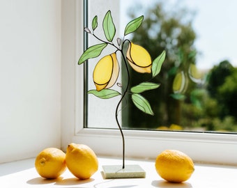 Lemon tree stained glass Table centerpiece for dining table Modern art Reception Floral Table Home Decor Gifts for her Mother's Day gift