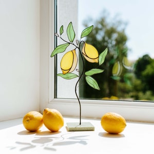 Lemon tree stained glass Table centerpiece for dining table Modern art Reception Floral Table Home Decor Gifts for her Mother's Day gift