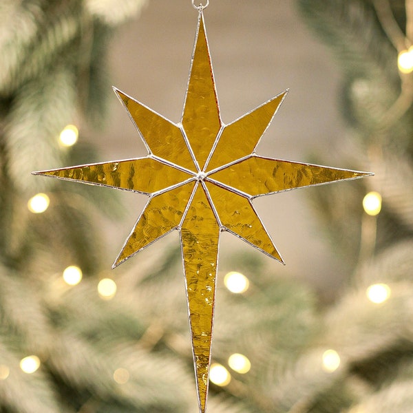 Solfångare i målat glas i julstjärna - Dekoration för semesterhemmet