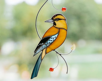 Suncatcher Mockingjay bird on branch Stained glass window hanging Bird lover gift for Mom