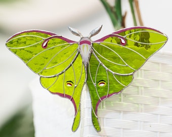 Luna moth butterfly suncatcher Stained Glass Planter hanging and Garden Decor Mother's Day gift