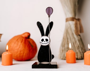 Spooky Halloween skeleton rabbit with purple balloon Halloween decorations Small Halloween gifts