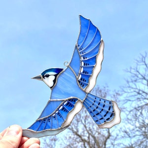 Stained glass suncatcher Blue Jay window hangings Original art Christmas gift image 10