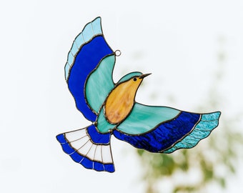 Roller bird suncatcher stained glass window hangings Christmas gift Glass bird ornaments