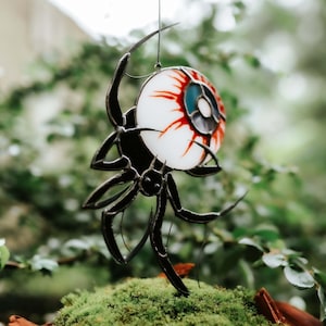Black spider stained glass window hangings Gothic window Spooky stain glass Halloween decoration