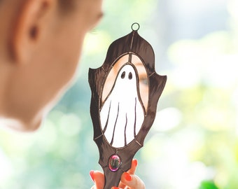 Stained glass mirror ghost Halloween decor window hangings Horror decoration Cute ghost stained glass wall art