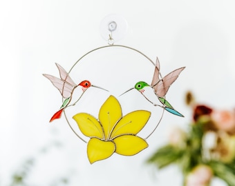 Hummingbird suncatcher stained glass window hangings Custom stained glass Modern stained glass pieces