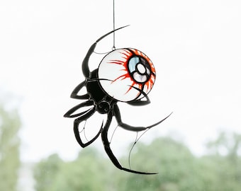 Stained Glass Spider Window hangings suncatcher Halloween gifts ideas Gothic home decor